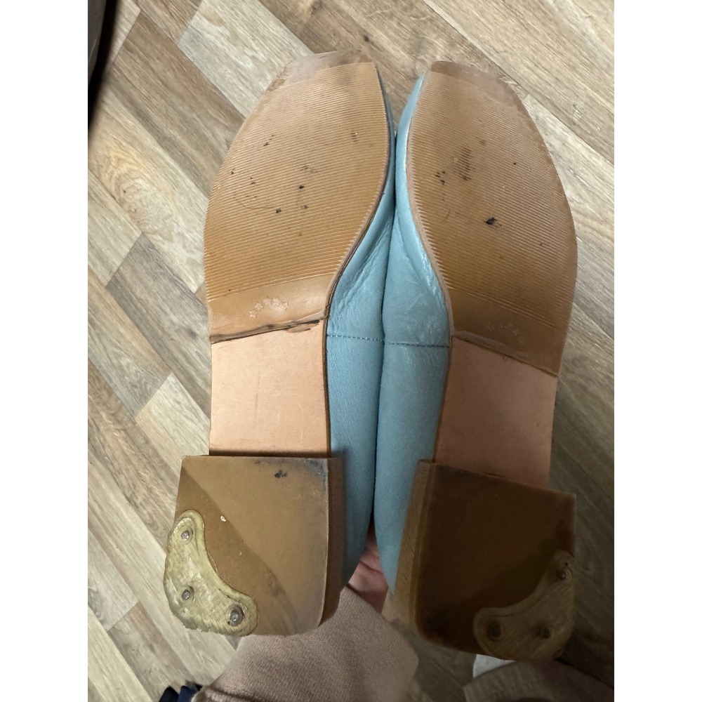 Angel Alarcon Light Blue Leather Square Toe Flats Woven Buckle Made in Spain - Picture 9 of 10